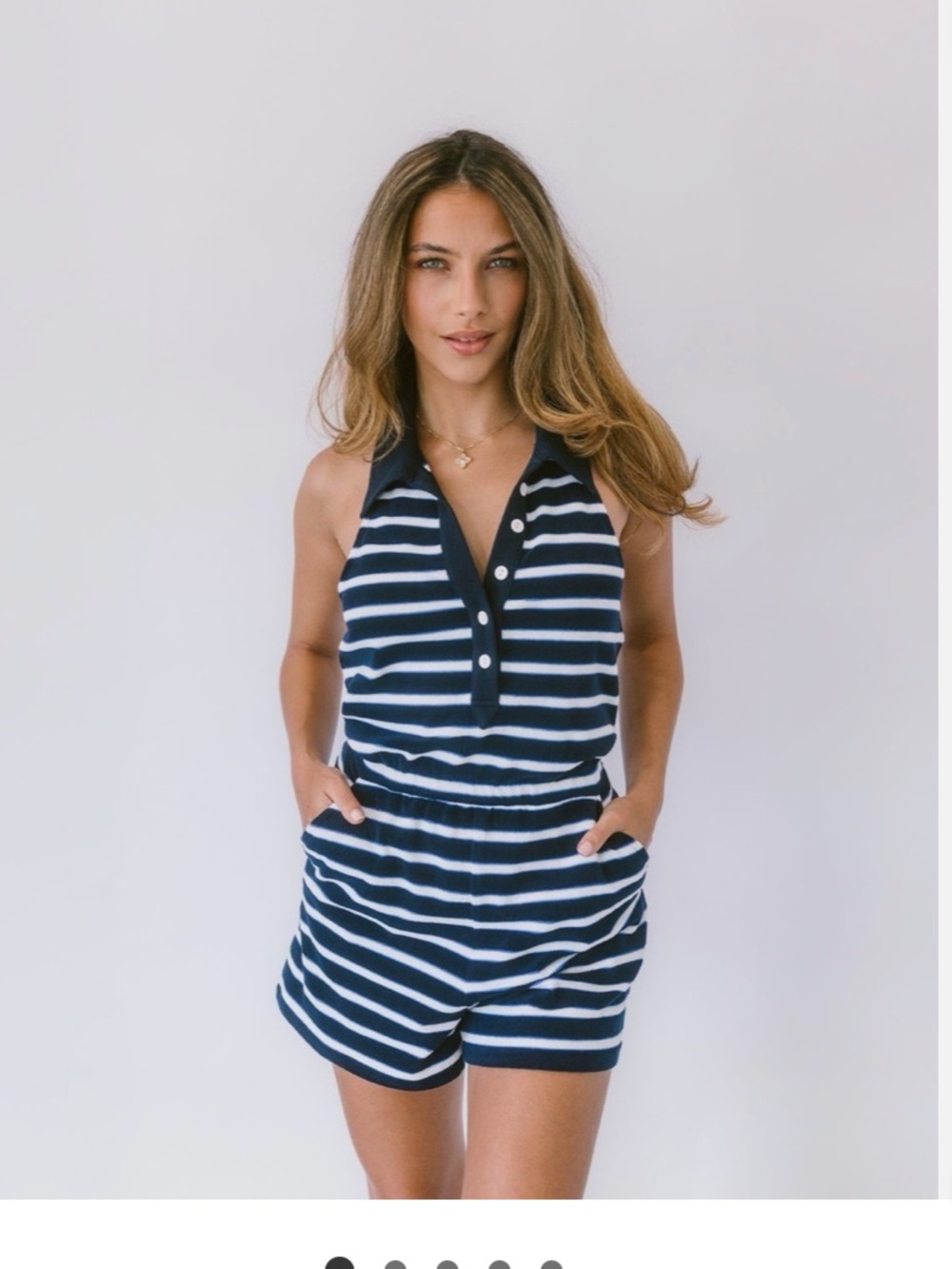 VERONICA BEARD taggart romper in marine/off white/blue surf